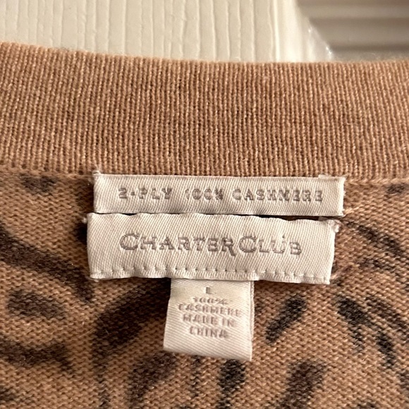Charter Club 2-Ply 100% Cashmere Animal Print Cardigan Sweater Size Large - Picture 3 of 8